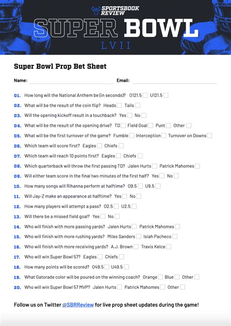 sportsbook review super bowl prop bet sheet